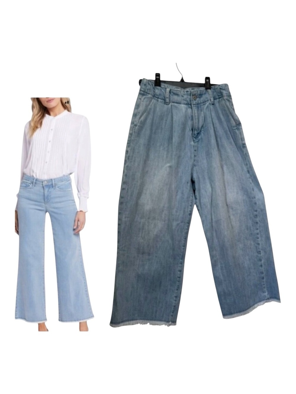 Earth Music Ecology Japan Wide Leg Raw Edge High Waist Jean Light Blue Zip Flare